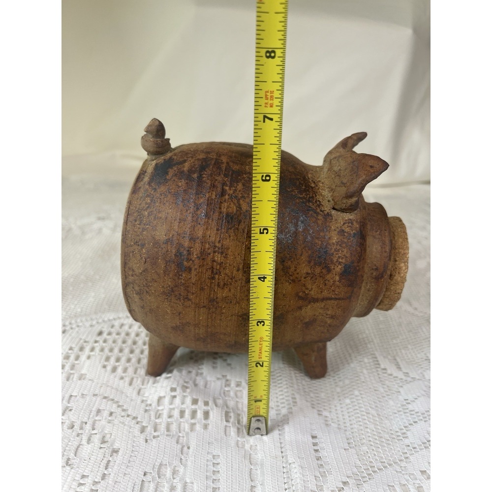Vintage Signed Studio Pottery Piggy Bank Dorothy Beach Cork Stopper Folk Art - Picture 16 of 16